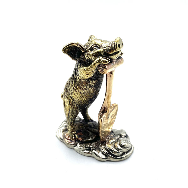 Handmade Brass Pig Figurine,Cute Pig Statue,Desk Decoration Ornament,Children Knick Knack