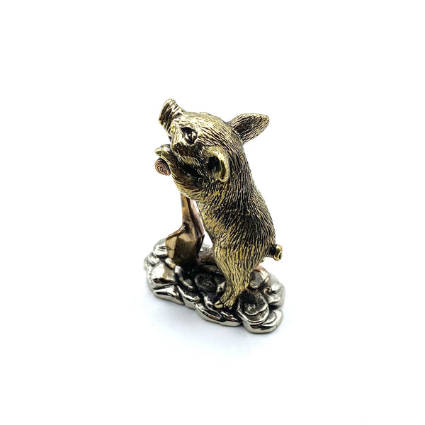 Handmade Brass Pig Figurine,Cute Pig Statue,Desk Decoration Ornament,Children Knick Knack