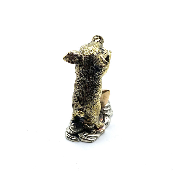 Handmade Brass Pig Figurine,Cute Pig Statue,Desk Decoration Ornament,Children Knick Knack