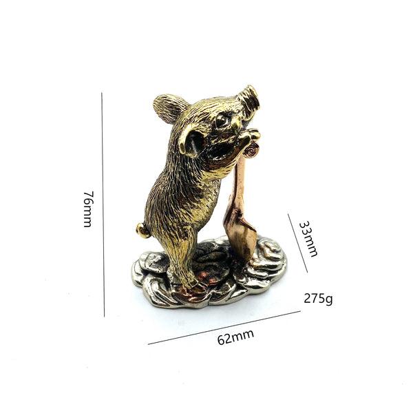 Handmade Brass Pig Figurine,Cute Pig Statue,Desk Decoration Ornament,Children Knick Knack