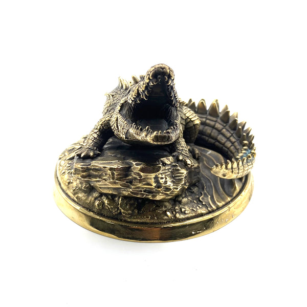 Handmade Brass Crocodile Figurine,Crocodile Statue,House&amp;Office Decorative Ornament,Artistic Sculpture
