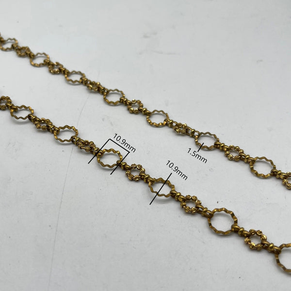 Brass Hammered O Ring &amp; Floral Link Chain - Boho Jewelry Making Material