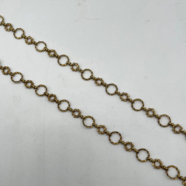 Brass Hammered O Ring &amp; Floral Link Chain - Boho Jewelry Making Material