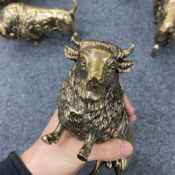 Brass Bison Figurine,Wild Ox Statue,Gift for Son,House Decoration Ornament,Art Gallery Decorations
