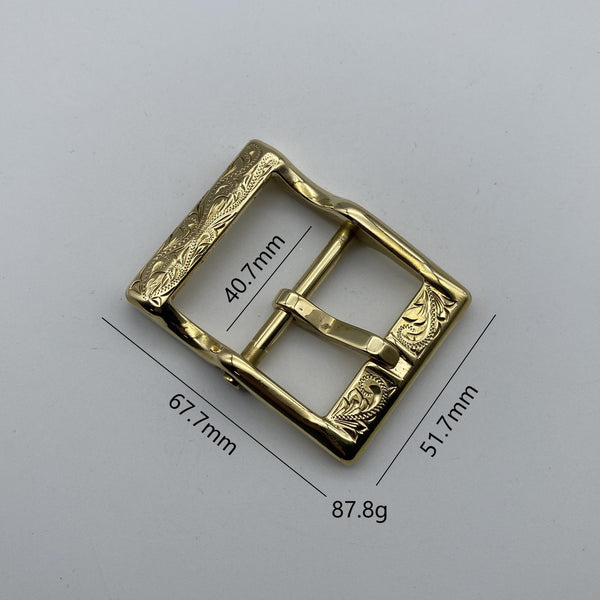 Tang Grass Hand Carved  Buckle Durable Brass Square Buckle Heavy Duty Leather Belt Buckle