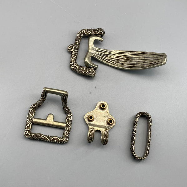 Ornate Brass Belt Hardware Set,Intricate Horse-Engraved Buckle & Accessories for Leather Craft