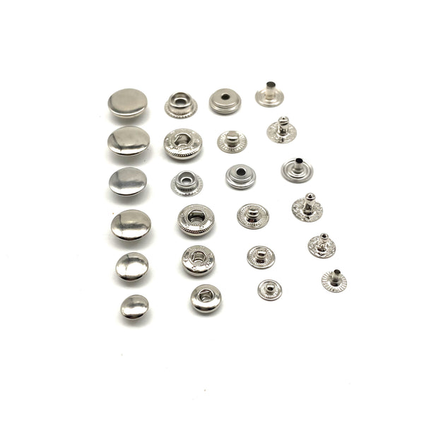 8/10/12.5/15mm Silver Plated Brass Snap Button Leather Craft Fastener Closure