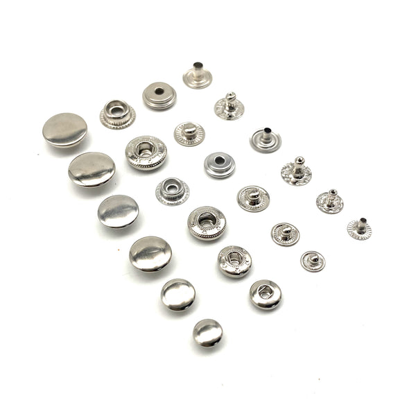 8/10/12.5/15mm Silver Plated Brass Snap Button Leather Craft Fastener Closure