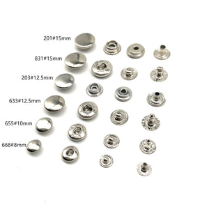 8/10/12.5/15mm Silver Plated Brass Snap Button Leather Craft Fastener Closure