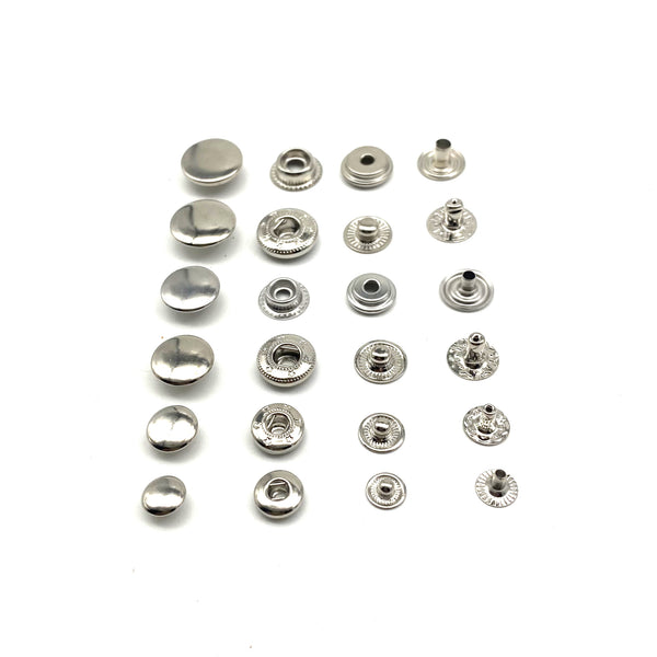 8/10/12.5/15mm Silver Plated Brass Snap Button Leather Craft Fastener Closure
