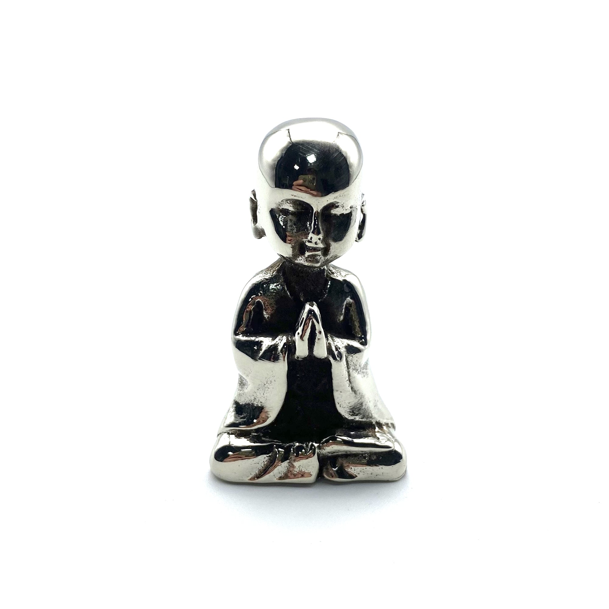 Silver Meditating Monk Collectible Figurine Brass Desk Decoration Ornament Miniature Statue 