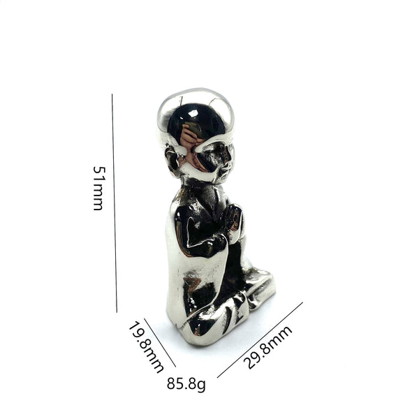 Silver Meditating Monk Collectible Figurine Brass Desk Decoration Ornament Miniature Statue 