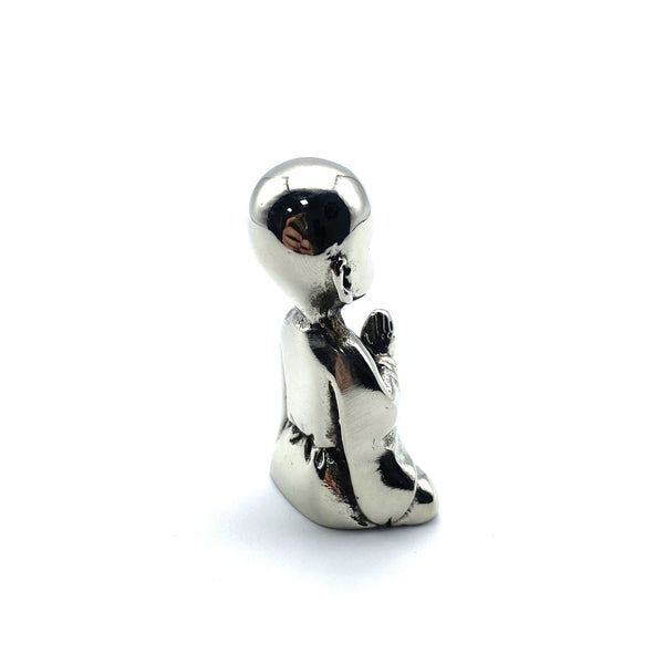 Silver Meditating Monk Collectible Figurine Brass Desk Decoration Ornament Miniature Statue 