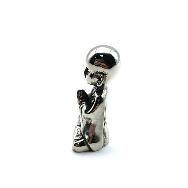 Silver Meditating Monk Collectible Figurine Brass Desk Decoration Ornament Miniature Statue 