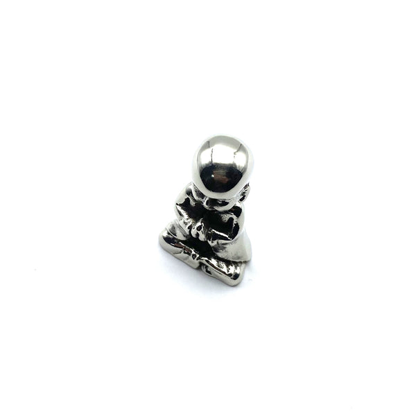 Silver Meditating Monk Collectible Figurine Brass Desk Decoration Ornament Miniature Statue 