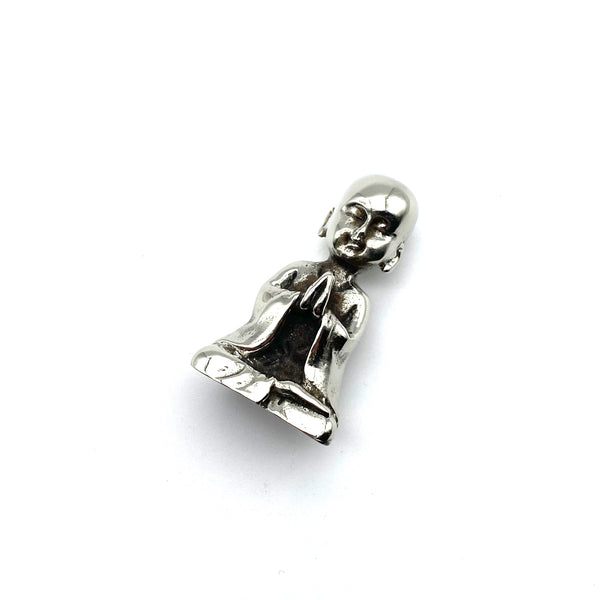 Silver Meditating Monk Collectible Figurine Brass Desk Decoration Ornament Miniature Statue 