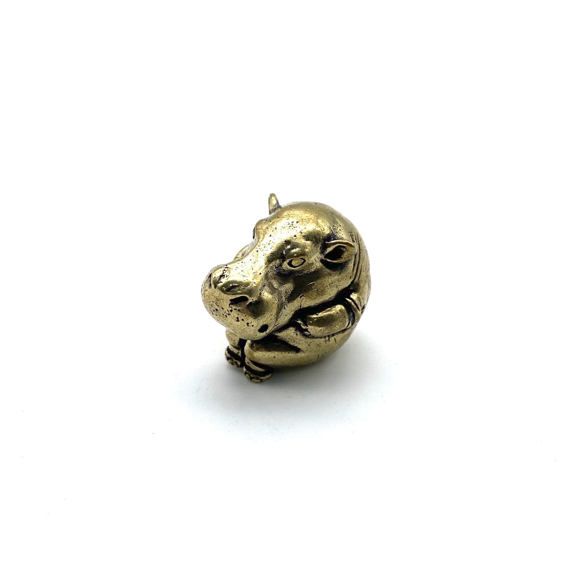 Mini Brass Hippo Figurine Desk Decor Knick Knack Present for Children