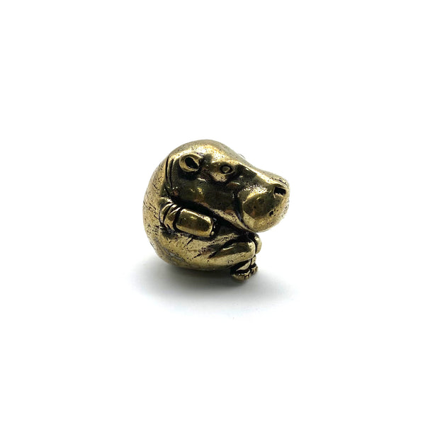 Mini Brass Hippo Figurine Desk Decor Knick Knack Present for Children