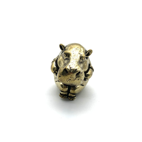 Mini Brass Hippo Figurine Desk Decor Knick Knack 