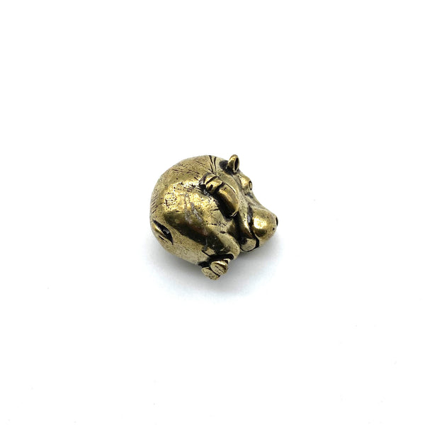 Mini Brass Hippo Figurine Desk Decor Knick Knack Present for Children