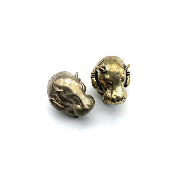 Mini Brass Hippo Figurine Desk Decor Knick Knack Present for Children