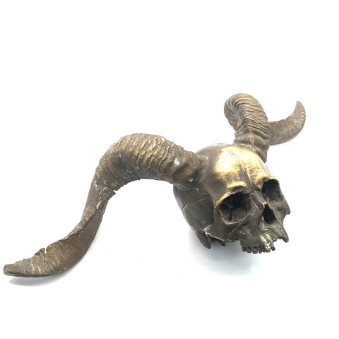 Brass Satan's Skull Head With Devil's Horns,Handmade Artistic Skull Figurine