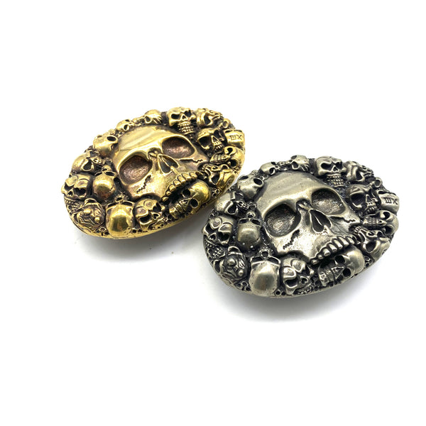Mens Skull Belt Buckle Solid Copper Leather Strap Fastener