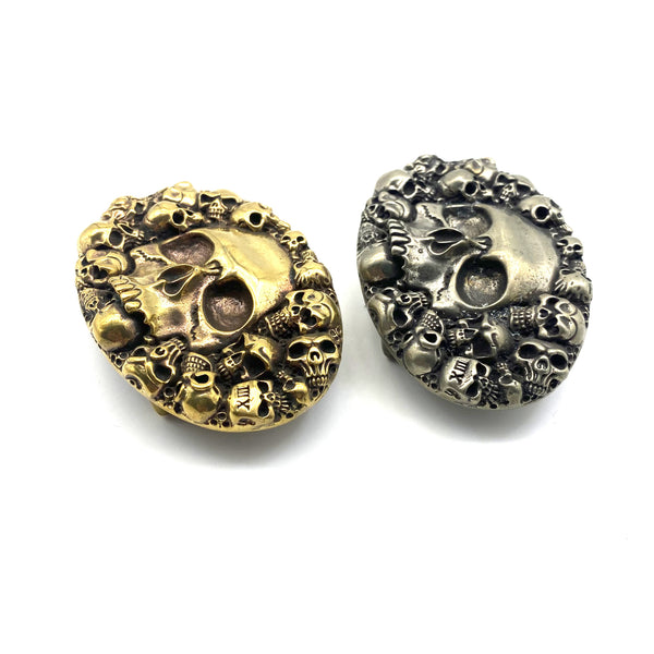 Mens Skull Belt Buckle Solid Copper Leather Strap Fastener