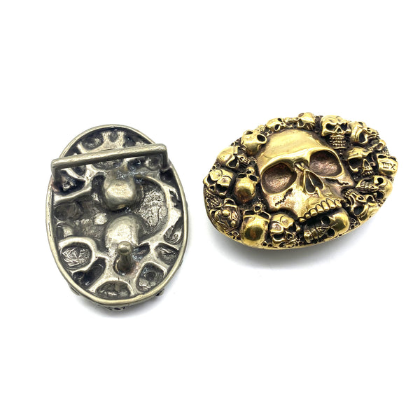 Mens Skull Belt Buckle Solid Copper Leather Strap Fastener