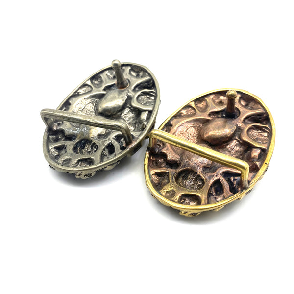 Mens Skull Belt Buckle Solid Copper Leather Strap Fastener