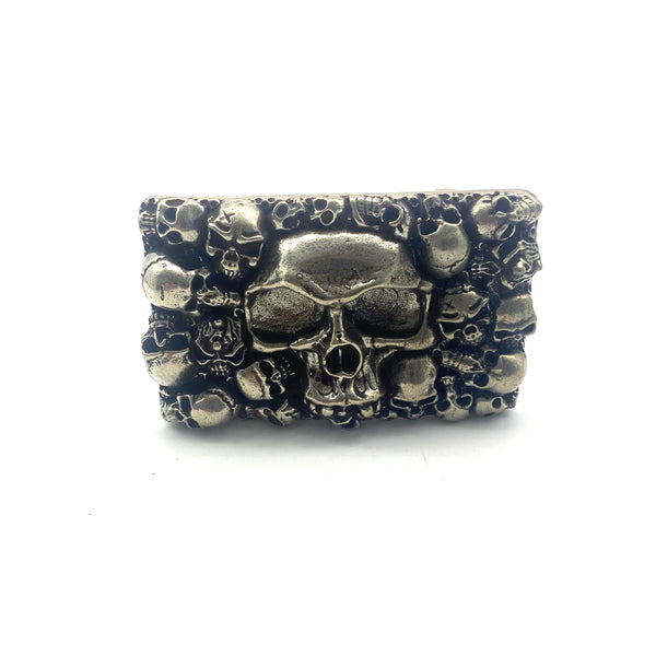 Mens Skull Belt Buckle Solid Copper Leather Strap Fastener