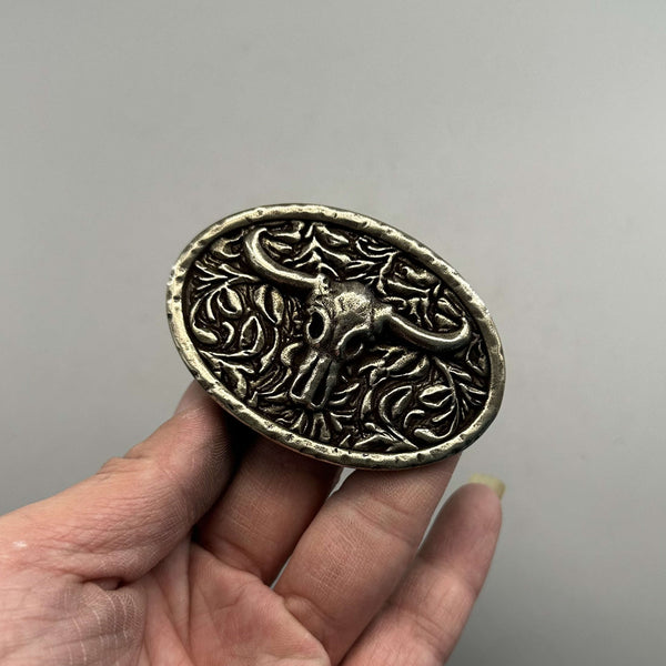 Solid Copper Bull Design Oval Buckle 35mm,Brass/Silver/Red Copper Leather Belt Buckle
