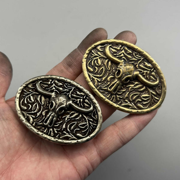 Solid Copper Bull Design Oval Buckle 35mm,Brass/Silver/Red Copper Leather Belt Buckle