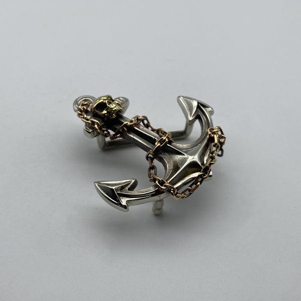 Silver Anchor Buckle with Welded Skull+Chain 1 1/2'' Unique Handmade Buckle 