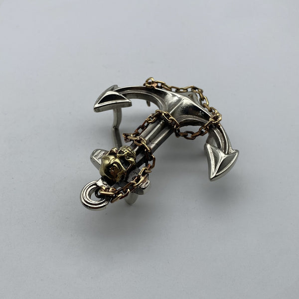 Silver Anchor Buckle with Welded Skull+Chain 1 1/2'' Unique Handmade Buckle 