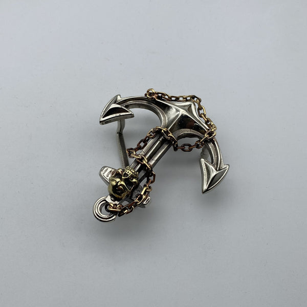 Silver Anchor Buckle with Welded Skull+Chain 1 1/2'' Unique Handmade Buckle 