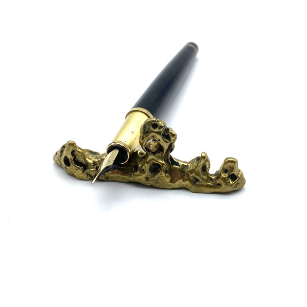 Handcrafted Brass Mountain Pen Holder | Realistic Desk Tool | Luxury Office Gift for Writers &amp; Professionals | Zen-Inspired Stationery Decor