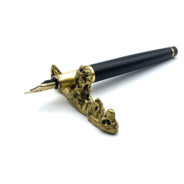 Handcrafted Brass Mountain Pen Holder | Realistic Desk Tool | Luxury Office Gift for Writers &amp; Professionals | Zen-Inspired Stationery Decor