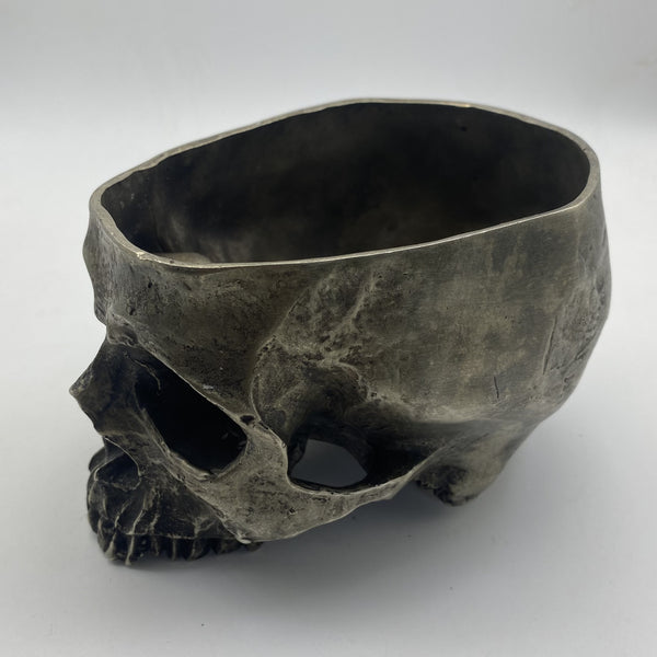 Antique Silver Skull Planter&Ashtray-Multi-Functional Decor for Keys,Succulents or Cigars, Gothic Home Desk Organizer,Halloween Gift for Men