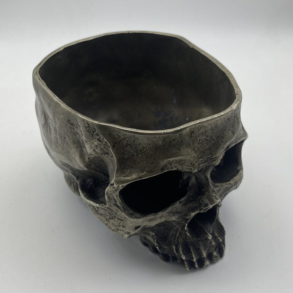 Antique Silver Skull Planter&Ashtray-Multi-Functional Decor for Keys,Succulents or Cigars, Gothic Home Desk Organizer,Halloween Gift for Men