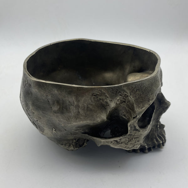 Antique Silver Skull Planter&Ashtray-Multi-Functional Decor for Keys,Succulents or Cigars, Gothic Home Desk Organizer,Halloween Gift for Men