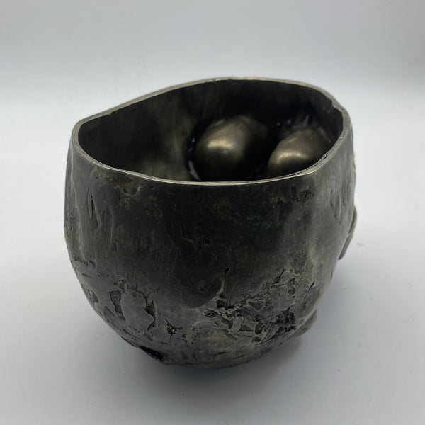 Antique Silver Skull Planter&Ashtray-Multi-Functional Decor for Keys,Succulents or Cigars, Gothic Home Desk Organizer,Halloween Gift for Men