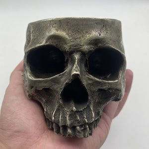Antique Silver Skull Planter&Ashtray-Multi-Functional Decor for Keys,Succulents or Cigars, Gothic Home Desk Organizer,Halloween Gift for Men
