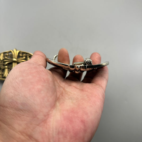 Handmade Cross heart Brass Sliver Leather Belt Buckle