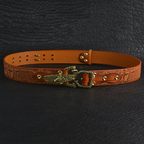 Handmade Pattern Leather Strap Littleton Cavalry Leather Belt Mens Outfit Accessories