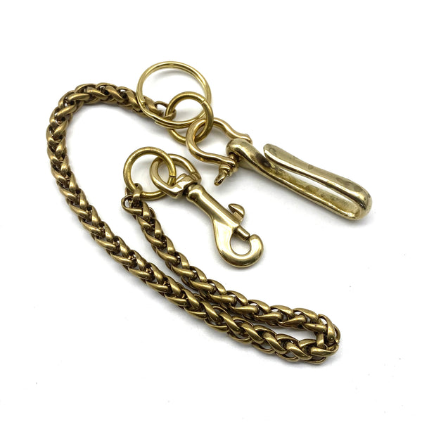Biker Wallet Chain Solid Brass Wheat Chain Fish Hook Head+Snap Clasp Ending