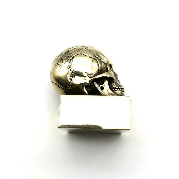 Brass Skull Statue,Hand Carved Flower Skull Head Figurine "Every Unyielding Soul Will Never Wander Alone"