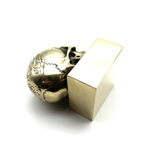 Brass Skull Statue,Hand Carved Flower Skull Head Figurine "Every Unyielding Soul Will Never Wander Alone"