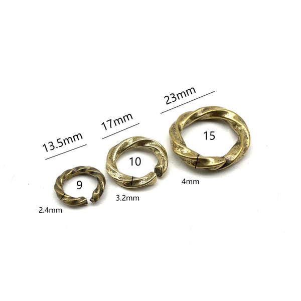 Brass Key Ring Twist Split Ring Art Deisgn 13/17/23mm