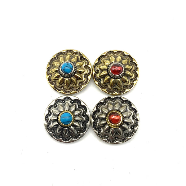 Baroque Style Turquoise Concho Rivets Screw Back Button For Leather Crafting Decoration